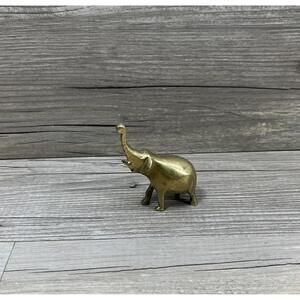 Vintage Brass Miniature Elephant Figurine Statue 2" Tall Trunk Up